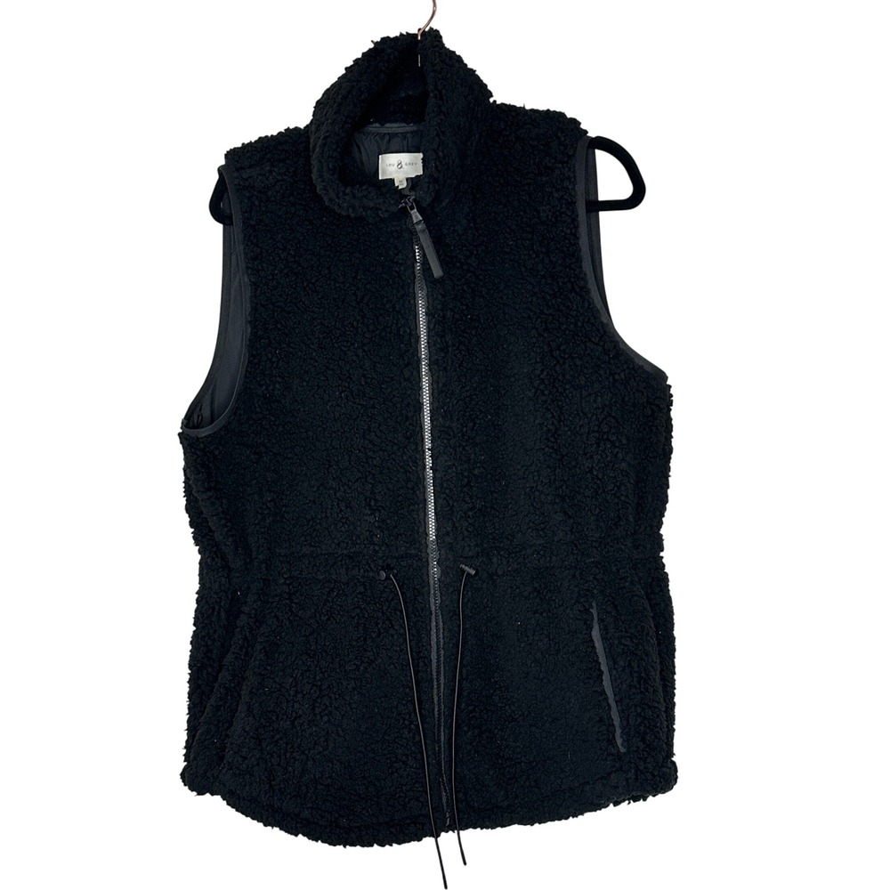 Lou & Grey Sherpa Vest Women's M Black Full Zip Sleeveless Faux Fur Cozy NWT